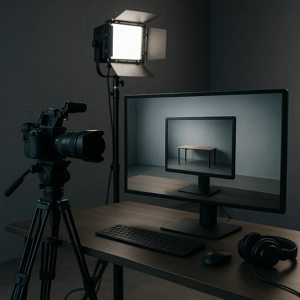 Studijsko produkcijsko okruženje s kamerom i monitorom